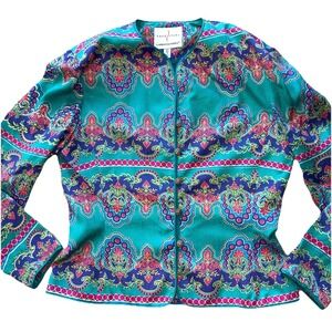 Adrianna Papell Lightweight Paisley Button Down 100% Silk Blazer Sz8 Boho Classy